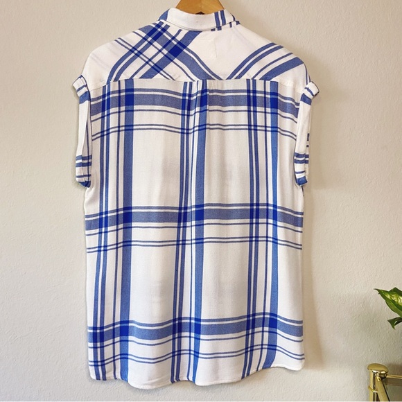Rails White and Blue Short Sleeve Women's flannel plaid Top, Small, SOFT - Picture 10 of 15